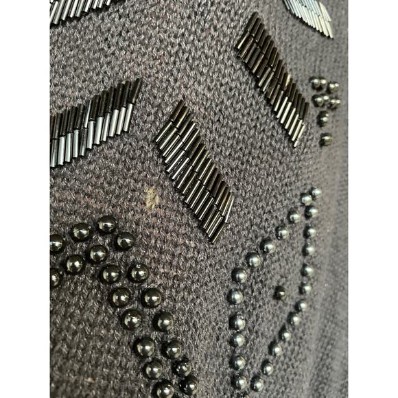 Vintage 80s Western Connection Large Black Beaded Knit Sweater, Relaxed Fit - Picture 2 of 6